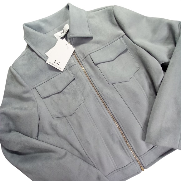 Magaschoni Jackets & Blazers - NWT Magaschoni Womens Faux Suede Leather Zip Up Jacket Light‎ Blue Small